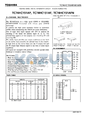 TC74HC151AFN datasheet - 8 - CHANNEL MULTIPLEXER