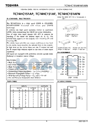TC74HC151AP datasheet - 8 - CHANNEL MULTIPLEXER