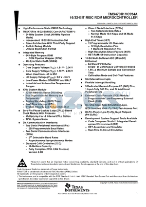 TMS470R1VC334APNT datasheet - 16/32-BIT RISC ROM MICROCONTROLLER