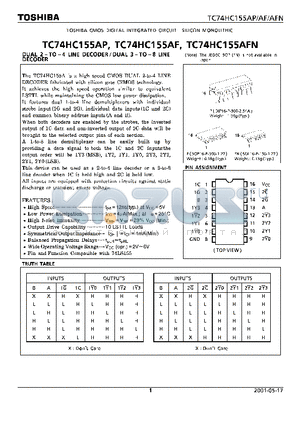 TC74HC155AFN datasheet - DUAL 2-TO-4 LINE DECODER / DUAL 3-TO-8 LINE DECODER