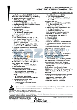 TMS470R1VC336APZQ datasheet - 16/32-BIT RISC ROM MICROCONTROLLERS