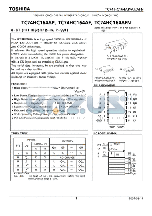 TC74HC164AF datasheet - TOSHIBA CMOS DIGITAL INTEGRATED CIRCUIT SILICON MONOLITHIC