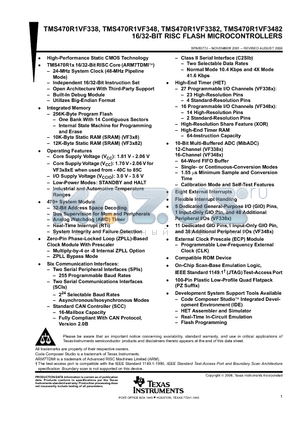 TMS470R1VF338 datasheet - 16/32-BIT RISC FLASH MICROCONTROLLERS