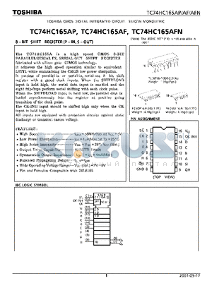 TC74HC165AF datasheet - CMOS DIGITAL INTEGRATED CIRCUIT SILICON MONOLITHIC