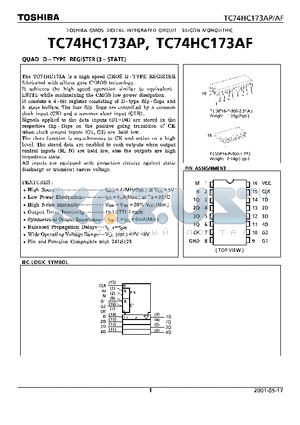 TC74HC173AP datasheet - CMOS DIGITAL INTEGRATED CIRCUIT SILICON MONOLITHIC