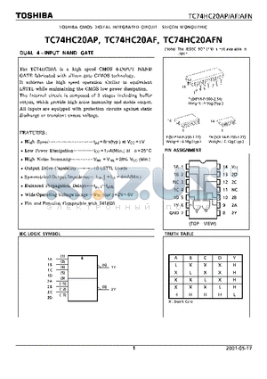 TC74HC20AF datasheet - DUAL 4 - INPUT NAND GATE