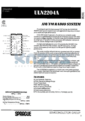 ULN2204A-21 datasheet - AM/FM RADIO SYSTEM