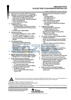 TMS470R1VF67AGJZA datasheet - 16/32-BIT RISC FLASH MICROCONTROLLER