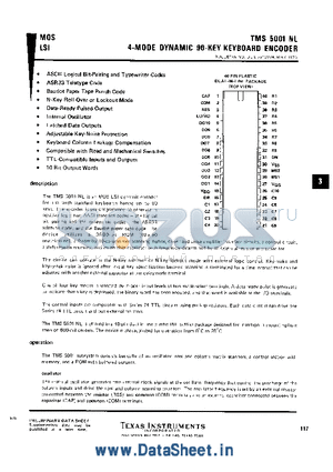 TMS5001NL datasheet - 4-MODE DYNAMIC 90-KEY KEYBOARD ENCODER