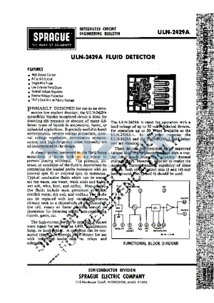 ULN2429A datasheet - FLUID DETECTOR