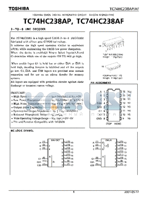 TC74HC238AP datasheet - 3-TO-8 LINE DECODER