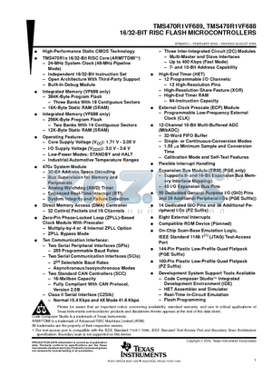 TMS470R1VF688 datasheet - 16/32-BIT RISC FLASH MICROCONTROLLERS