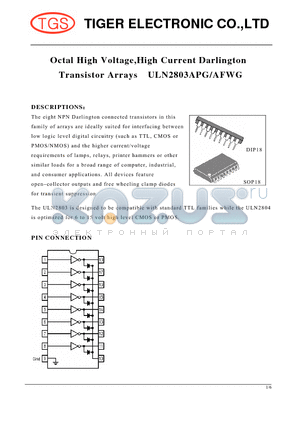 ULN2803AFWG datasheet - Octal High Voltage,High Current Darlington Transistor Arrays