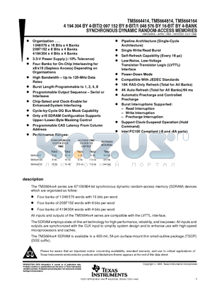 TMS6641648A datasheet - 4 194 304 BY 4-BIT/2 097 152 BY 8-BIT/1 048 576 BY 16-BIT BY 4-BANK SYNCHRONOUS DYNAMIC RANDOM-ACCESS MEMORIES