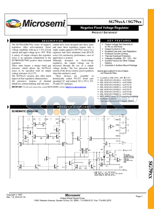 SG7905AG/DESC datasheet - Negative Fixed Voltage Regulator