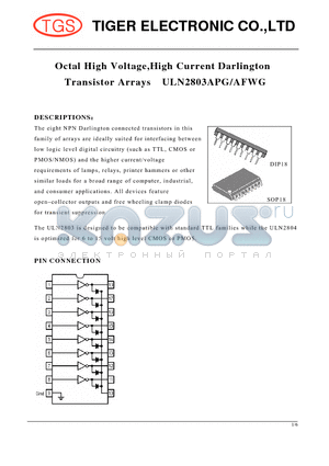 ULN2803APG datasheet - Octal High Voltage,High Current Darlington Transistor Arrays