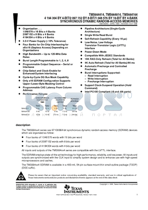 TMS66416410 datasheet - 4 194 304 BY 4-BIT/2 097 152 BY 8-BIT/1 048 576 BY 16-BIT BY 4-BANK SYNCHRONOUS DYNAMIC RANDOM-ACCESS MEMORIES