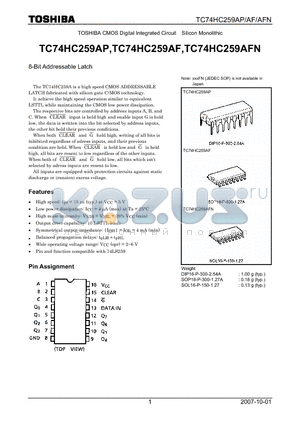 TC74HC259AP_07 datasheet - 8-Bit Addressable Latch