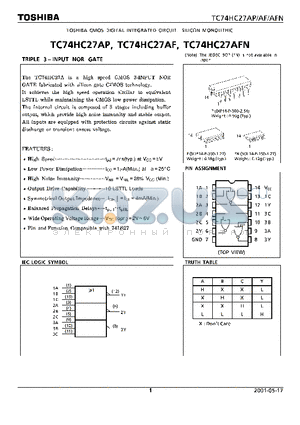 TC74HC27 datasheet - TRIPLE 3 INPUT NOR GATE