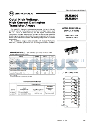 ULN2804A datasheet - OCTAL PERIPHERAL DRIVER ARRAYS