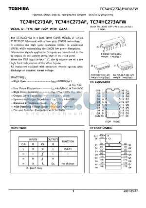 TC74HC273AF datasheet - OCTAL D-TYPE FLIP FLOP WITH CLEAR