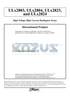 ULN2804A datasheet - High Voltage High Current Darlington Arrays