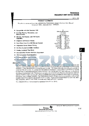 TMS99532A datasheet - FREQUENCY-SHITF-KEYED MODEM