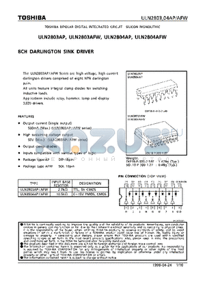 ULN2804AFW datasheet - 8CH DARLINGTON SINK DRIVER