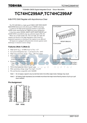 TC74HC299AP datasheet - 8-Bit PIPO Shift Register with Asynchronous Clear