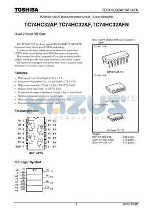 TC74HC32AP_07 datasheet - CMOS Digital Integrated Circuit Silicon Monolithic CMOS Digital Integrated Circuit Silicon Monolithic