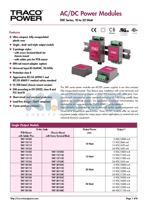 TMT10124 datasheet - AC/DC Power Modules