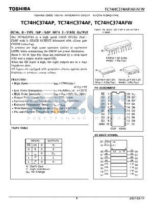 TC74HC374AF datasheet - TOSHIBA CMOS DIGITAL INTEGRATED CIRCUIT SILICON MONOLITHIC