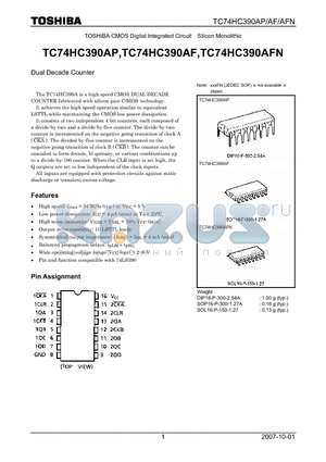 TC74HC390AF datasheet - CMOS Digital Integrated Circuit Silicon Monolithic Dual Decade Counter