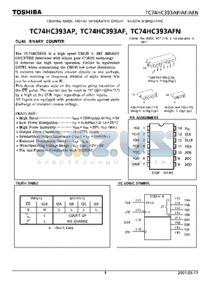 TC74HC393AF datasheet - DUAL BINARY COUNTER