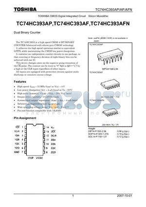 TC74HC393AP_07 datasheet - CMOS Digital Integrated Circuit Silicon Monolithic Dual Binary Counter