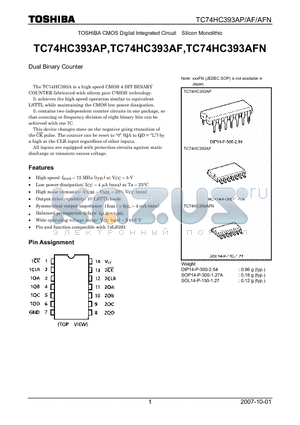 TC74HC393AF datasheet - CMOS Digital Integrated Circuit Silicon Monolithic Dual Binary Counter