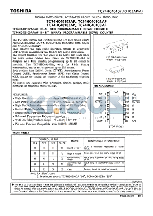 TC74HC40103AF datasheet - DUAL BCD/8-BIT BINARY PROGRAMMABLE DOWN COUNTER