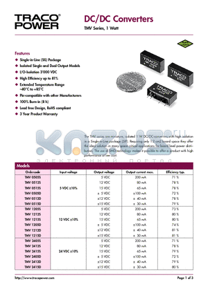 TMV0505D datasheet - DC/DC Converters