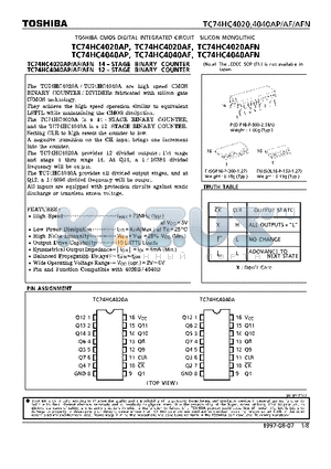 TC74HC4020AF datasheet - 12/14-STAGE BINARY COUNTER