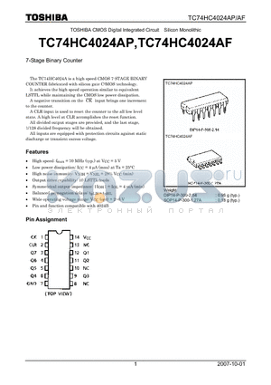 TC74HC4024AF datasheet - CMOS Digital Integrated Circuit Silicon Monolithic 7-Stage Binary Counter