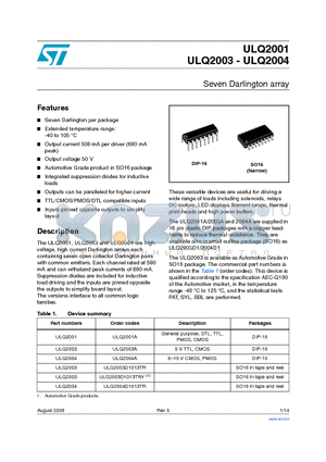 ULQ2001 datasheet - Seven Darlington array