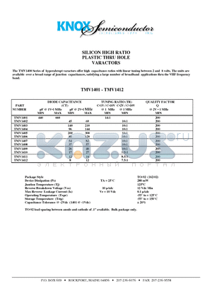 TMV1403 datasheet - SILICON HIGH RATIO PLASTIC THRU HOLE VARACTORS