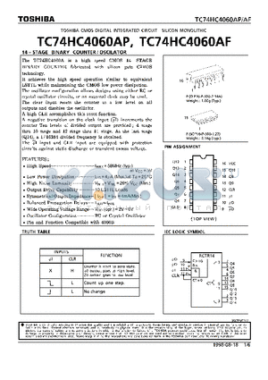 TC74HC4060AF datasheet - 14-STAGE BINARY COUNTER/OSCILATOR