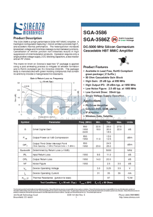 SGA-3586 datasheet - DC-5000 MHz Silicon Germanium Cascadable HBT MMIC Amplifier