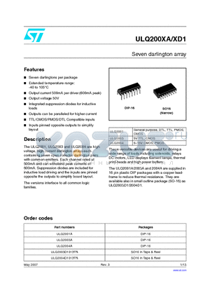 ULQ2003 datasheet - Seven darlington array