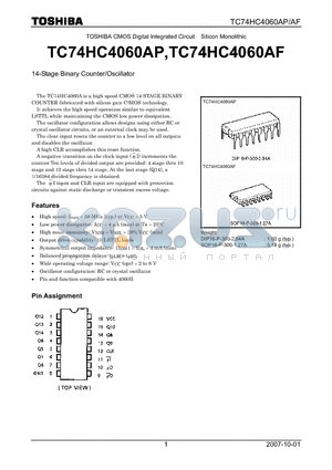 TC74HC4060AF datasheet - CMOS Digital Integrated Circuit Silicon Monolithic 14-Stage Binary Counter/Oscillator