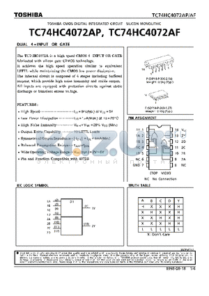 TC74HC4072AF datasheet - DUAL 4-INPUT OR GATE