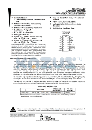 SN74LV595A-EP datasheet - 8-BIT SHIFT REGISTER WITH 3-STATE OUTPUT REGISTERS