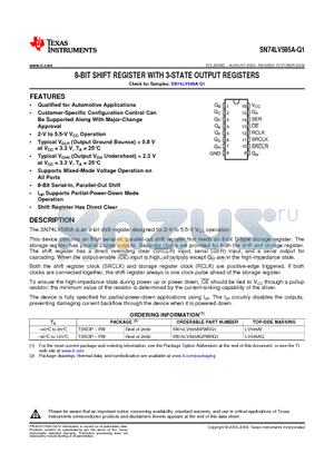 SN74LV595A-Q1 datasheet - 8-BIT SHIFT REGISTER WITH 3-STATE OUTPUT REGISTERS
