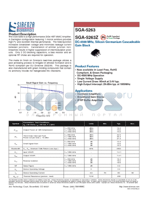 SGA-5263Z datasheet - DC-4500 MHz, Silicon Germanium Cascadeable Gain Block